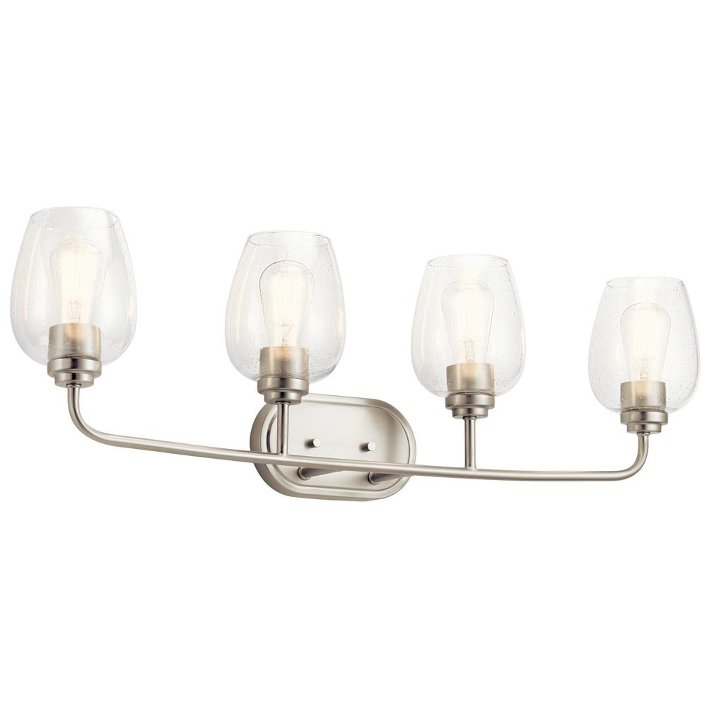 KICHLER Valserrano 4Light Brushed Nickel Vanity Light with Clear Seeded Glass Shade45130NICS