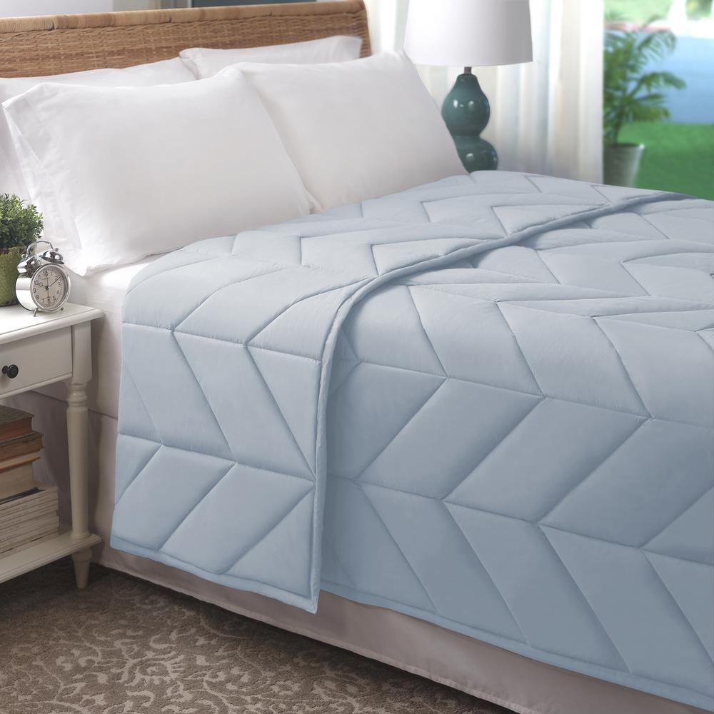 Light Blue Cotton Chevron Quilted Full Queen Blanket