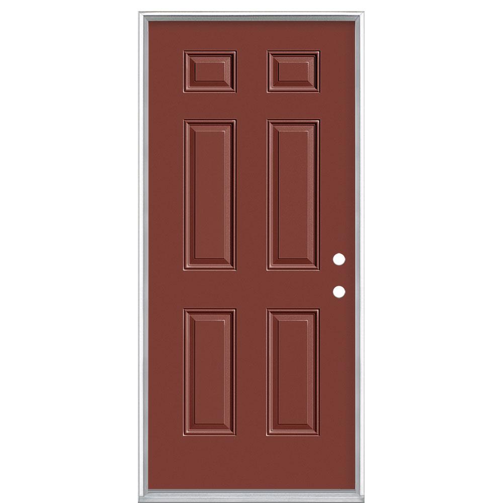 Masonite 36 In X 80 In Premium 6 Panel Right Hand Inswing Primed Steel Prehung Front Exterior Door With Brickmold 27105 The Home Depot