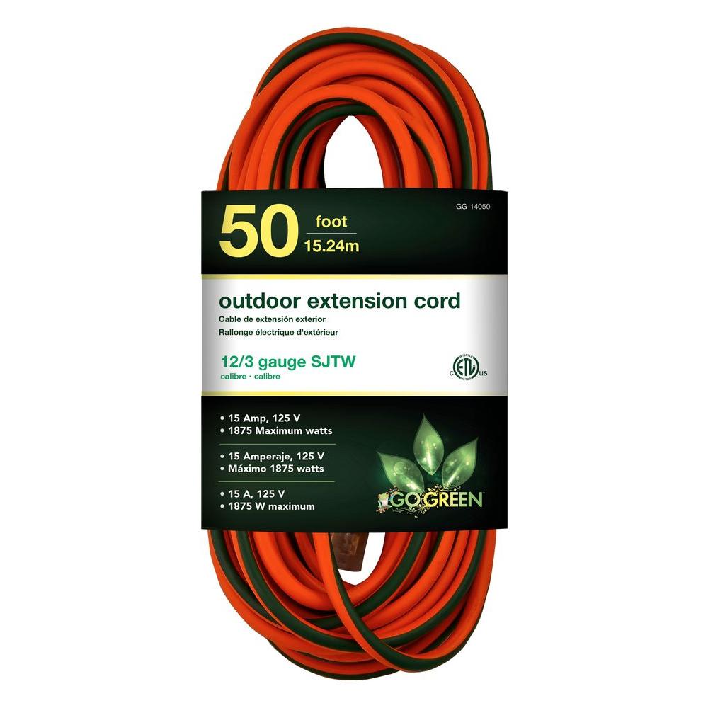 Power By Go Green 50 ft. 12/3 SJTW Extension Cord Orange with Lighted