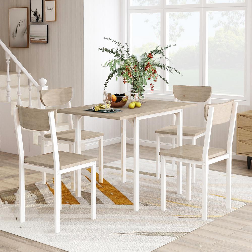 Harper Bright Designs Light Gray 5 Piece Modern Metal Dining Set With 1 Drop Leaf Dining Table And 4 Chairs Wf191894aae The Home Depot