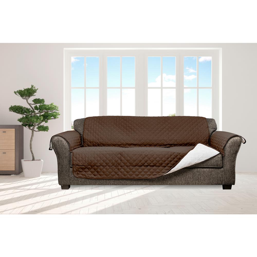 Wallace Water Resistant Chocolate Fit Polyester Fit Sofa Slip Cover