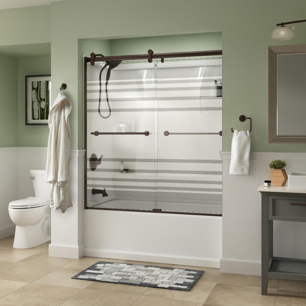 Delta Lyndall 60 x 58-3/4 in. Frameless Contemporary Sliding Bathtub Door in Bronze with Transition Glass was $637.0 now $382.2 (40.0% off)