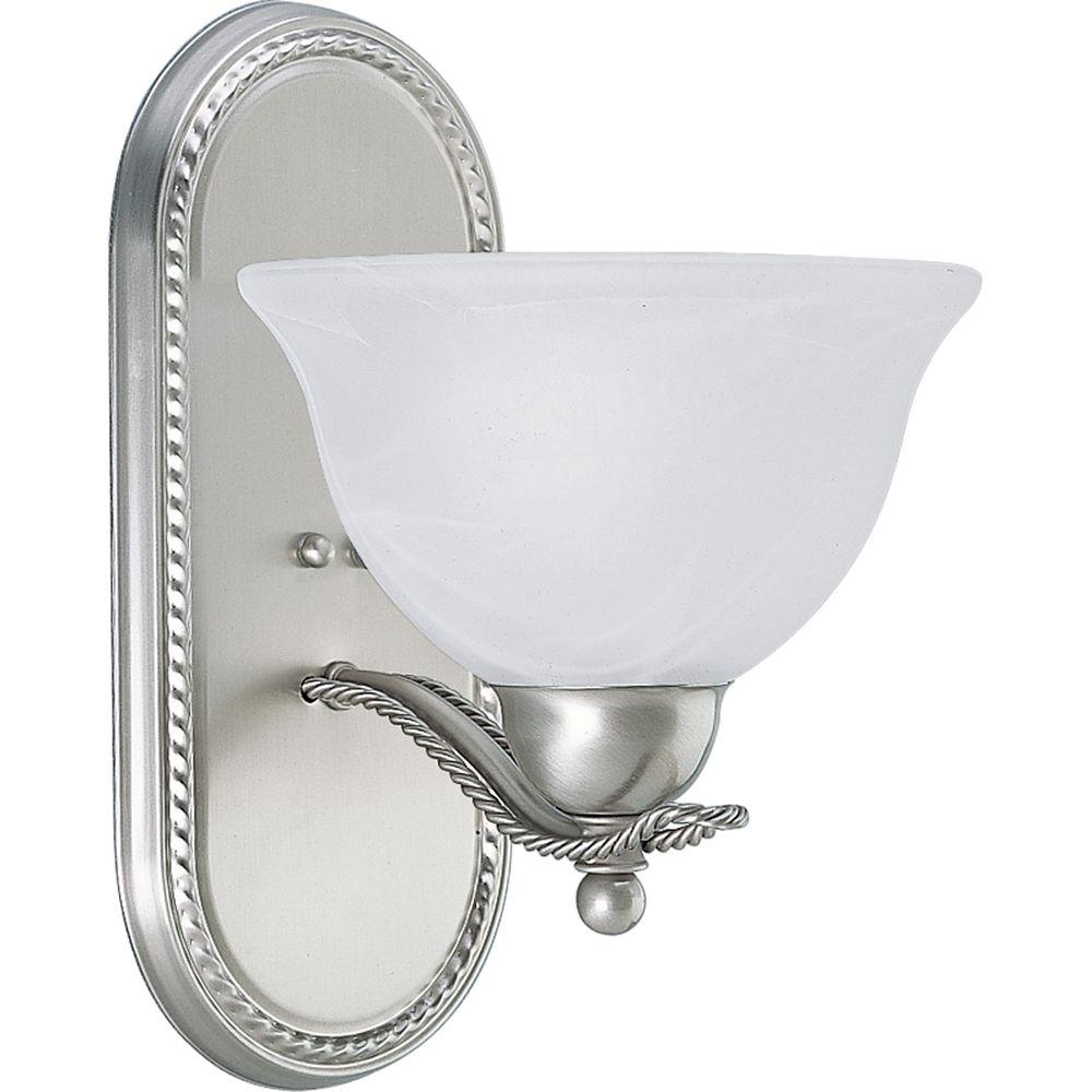 Progress Lighting Avalon 1 Light Brushed Nickel Bath Sconce With Progress Lighting Avalon 1 Light Brushed Nickel Bath Sconce With Alabaster Gl Shade