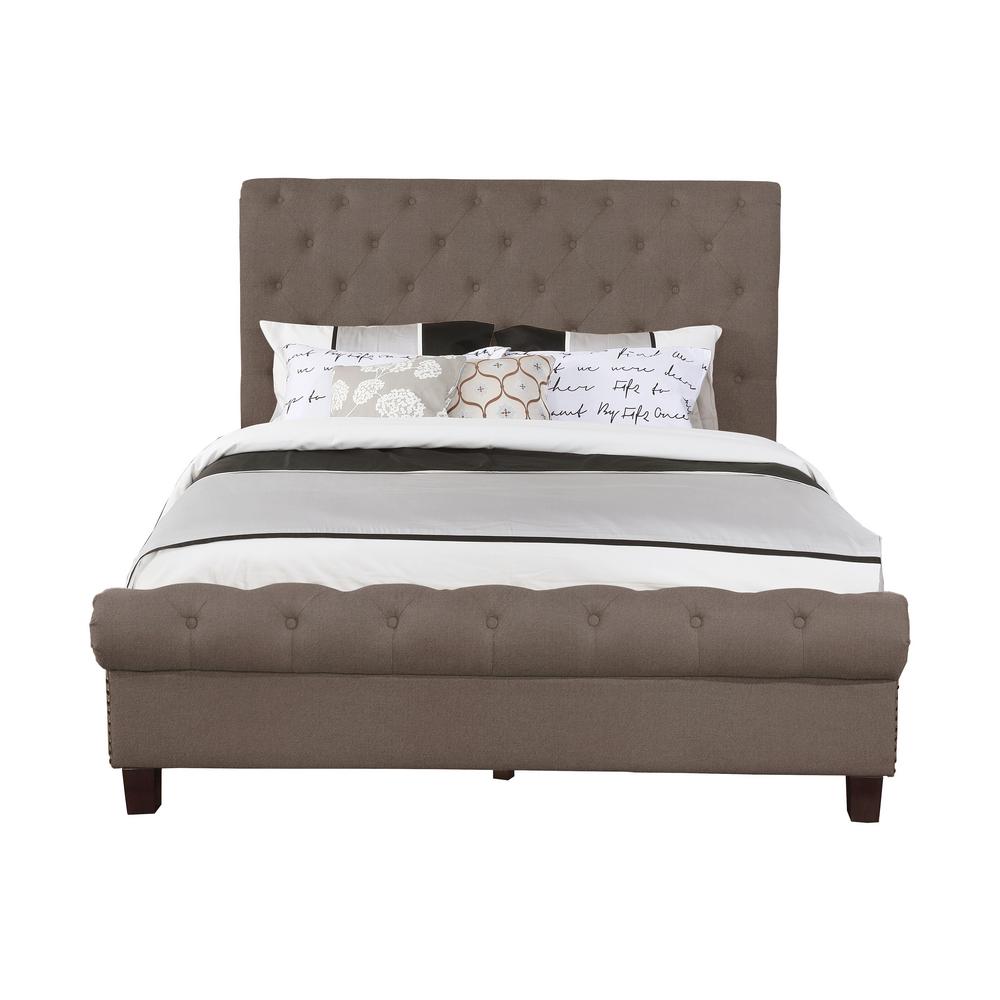 Brown Queen Size Upholstered Rounded Panel Bed 55014 83br The Home Brown Queen Size Upholstered Rounded Panel Bed