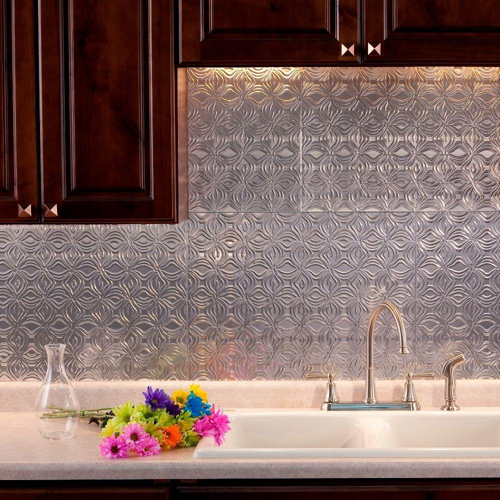 Fasade 24 in. x 18 in. Lotus PVC Decorative Tile Backsplash in Brushed ...