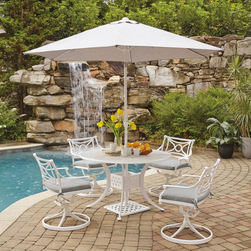 Homestyles La Jolla Cast White 5 Piece Aluminum Round Outdoor Dining Set With Gray Cushions And Umbrella Base 5550 3256 The Home Depot - 5 Piece Outdoor Patio Set With Umbrella Homestyles La Jolla Cast White 5 Piece Aluminum Round Outdoor Dining Set With Gray Cushions And Umbrella Base 5550 3256 The Home Depot - 5 Piece Outdoor Patio Set With Umbrella