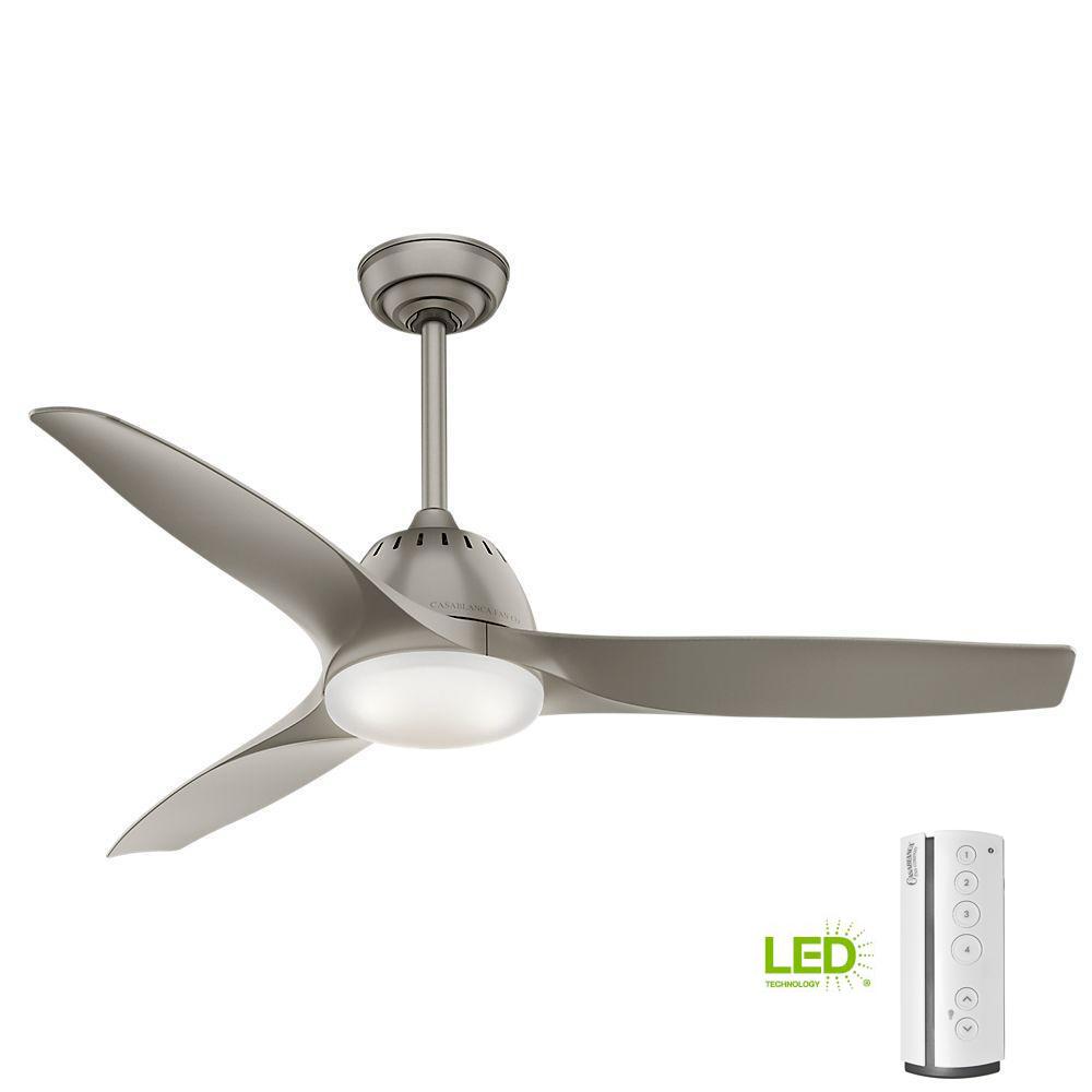 Casablanca Wisp 52 In Led Indoor Painted Pewter Ceiling Fan With Remote Control 59152 The Home Depot