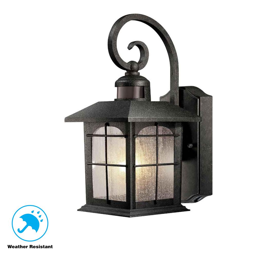 White Motion Sensing Outdoor Wall Lighting Brimfield 180 1 Light Aged Iron Motion Sensing Outdoor Wall Lantern