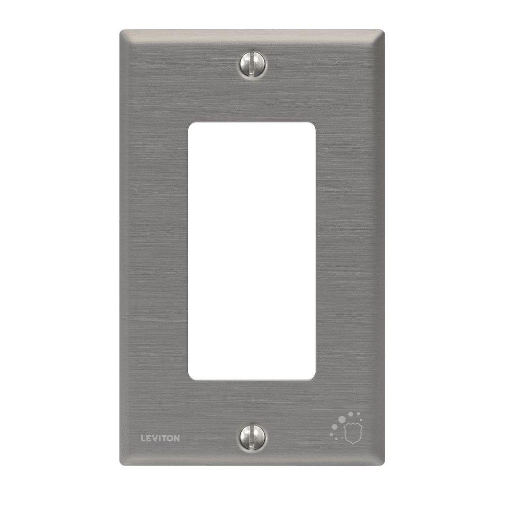 Leviton 1-Gang Standard Size Antimicrobial Treated Decora Wall Plate 1 Gang Decora Wall Plate Stainless Steel