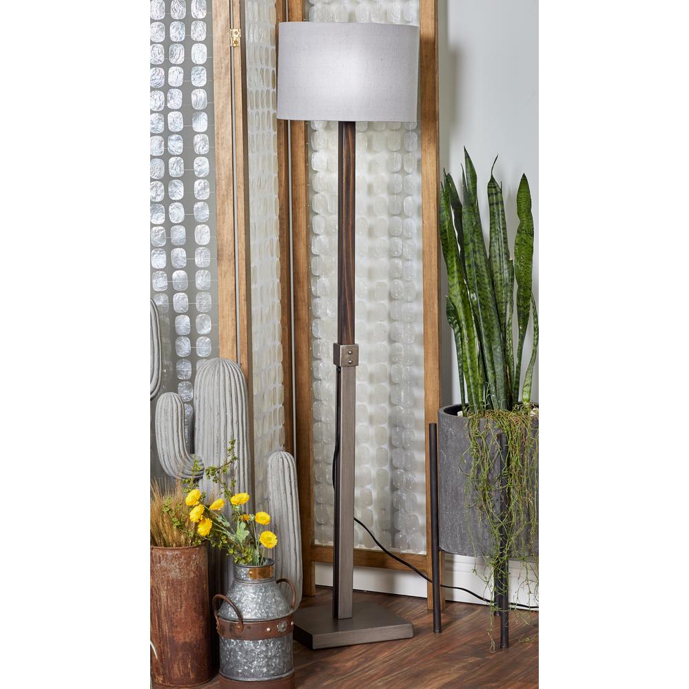 Litton Lane 62 In Gray Adjustable Floor Lamp With White Drum Shade