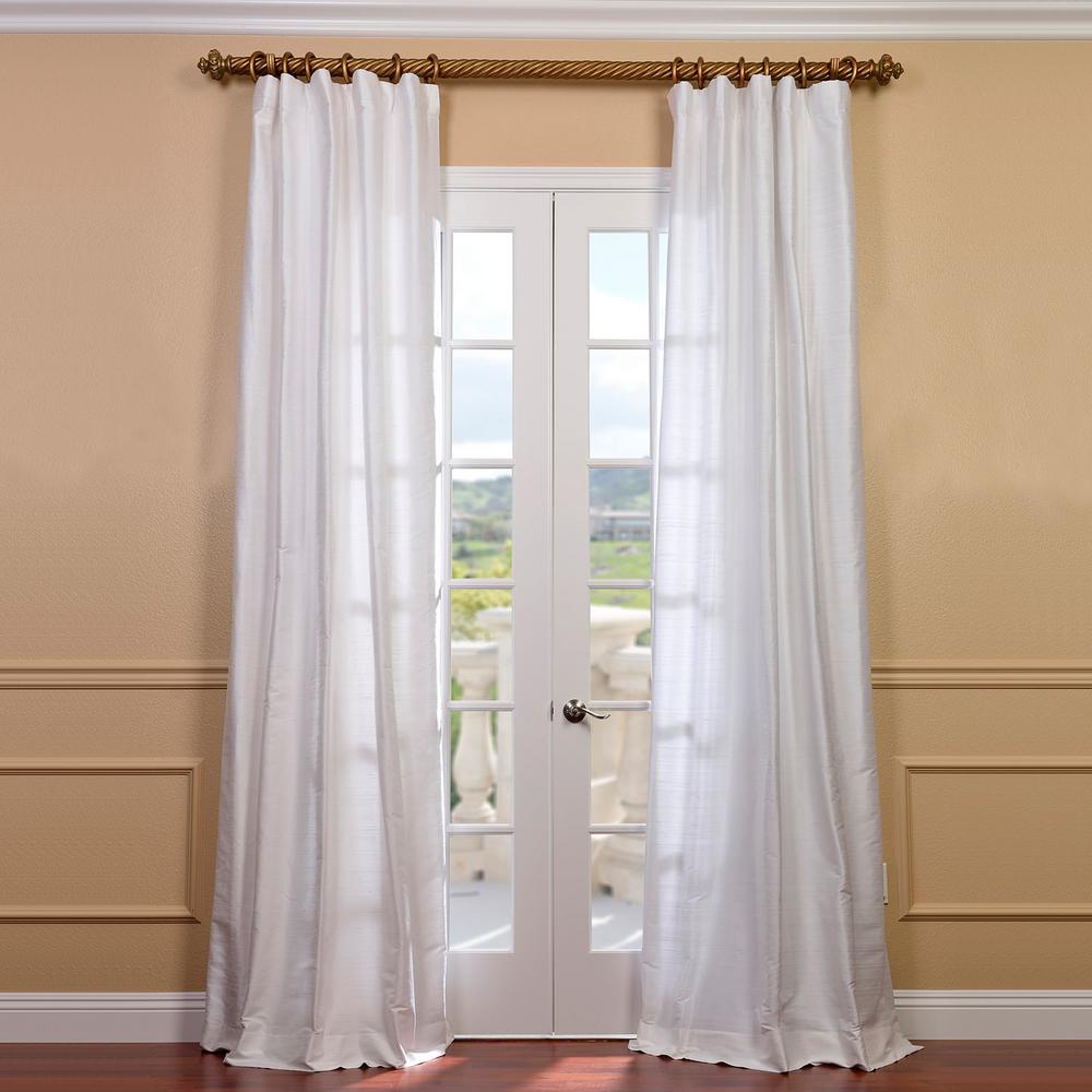 Exclusive Fabrics Furnishings Lily White Room Darkening Textured Dupioni Silk Curtain 50 In W X 96 In L