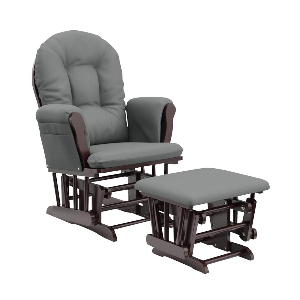 storkcraft bowback glider and ottoman espresso with beige