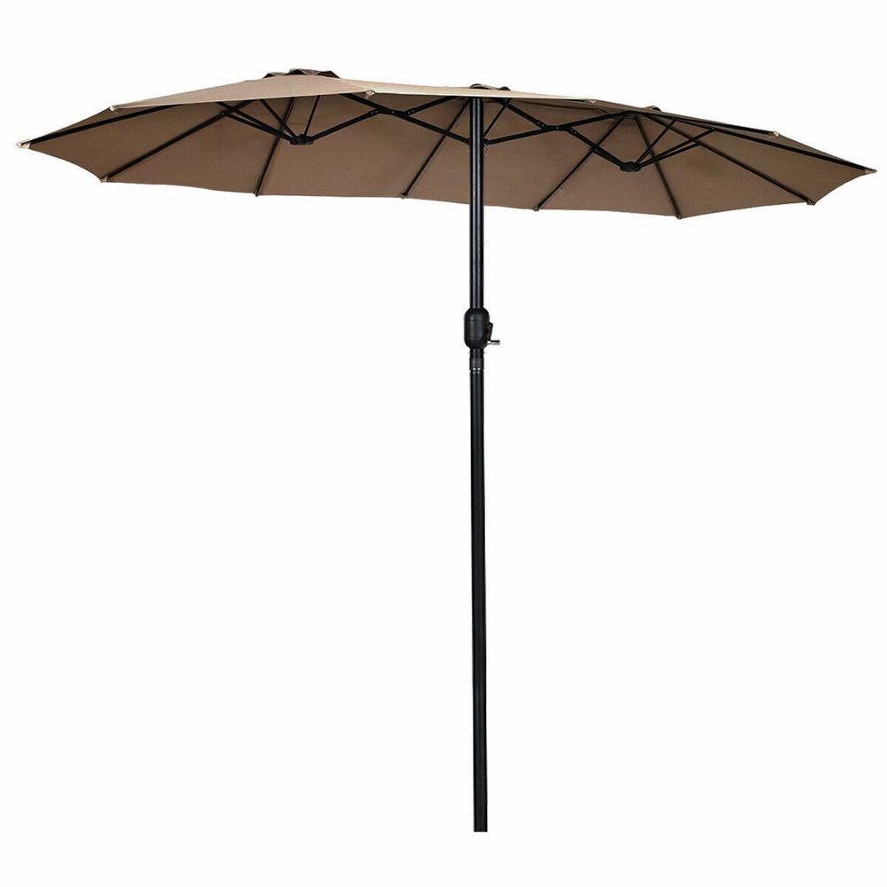 Costway 9 Ft Steel Market Patio Umbrella Tilt With Crank Outdoor Yard Garden In Tan Op2806tn The Home Depot