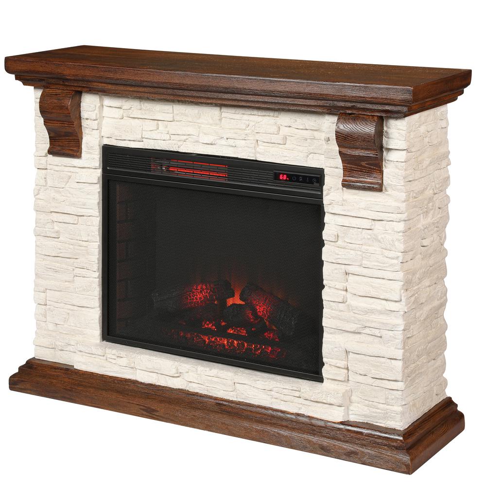 Home Decorators Collection Highland 50 In Media Console With Faux Stone Electric Fireplace Tv Stand In Rustic White 112258 The Home Depot