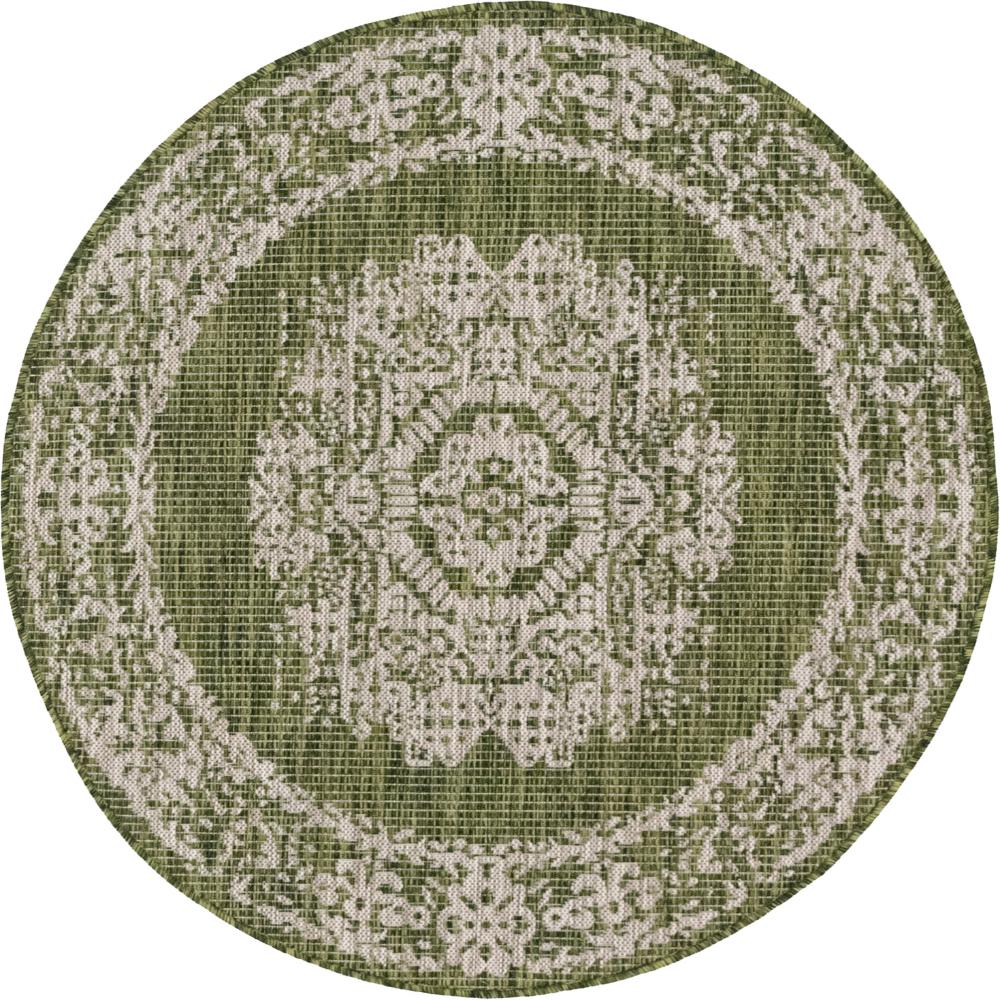 Unique Loom Green Timeworn Outdoor 4 ft. Round Area Rug3145135 The