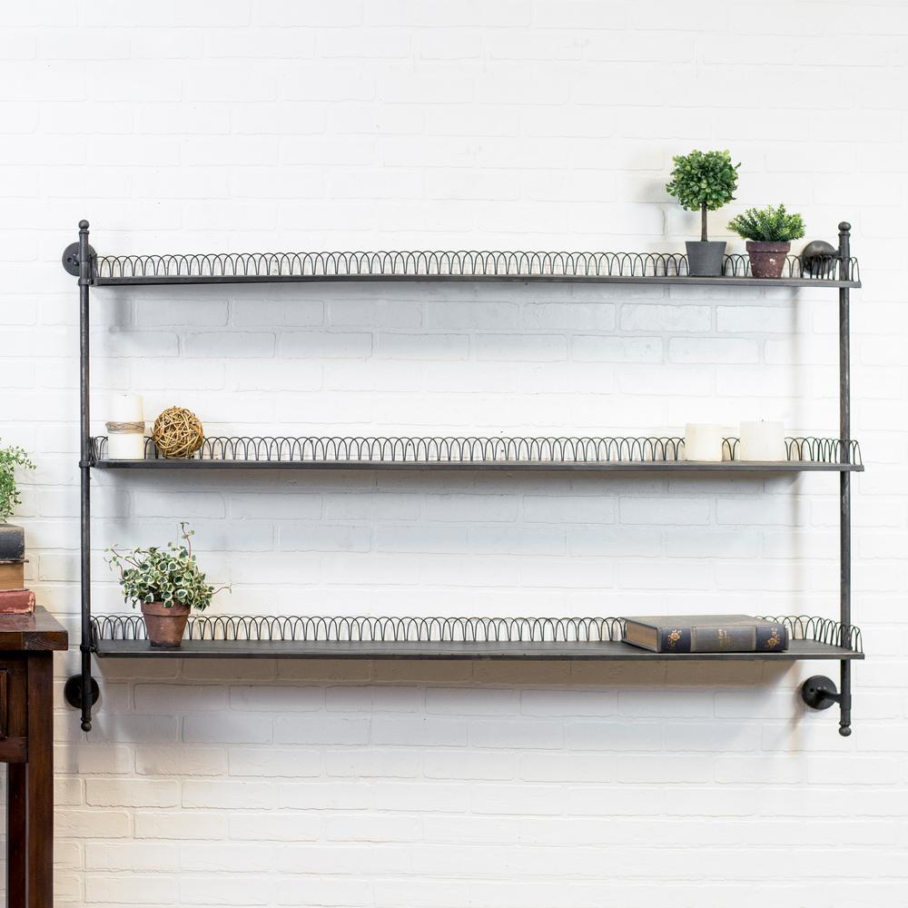 63 In W X 8 In D Black Wall Mount Decorative Shelf Fh1072 The