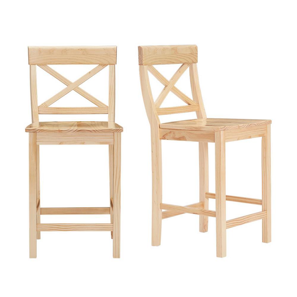 StyleWell Cedarville White Wood Counter Stool with Cross Back (Set of 2