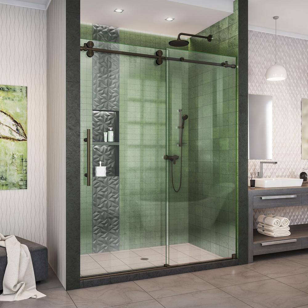 Enigma Xo 56 60 In W X 76 In H Fully Frameless Sliding Shower Door In Oil Rubbed Bronze