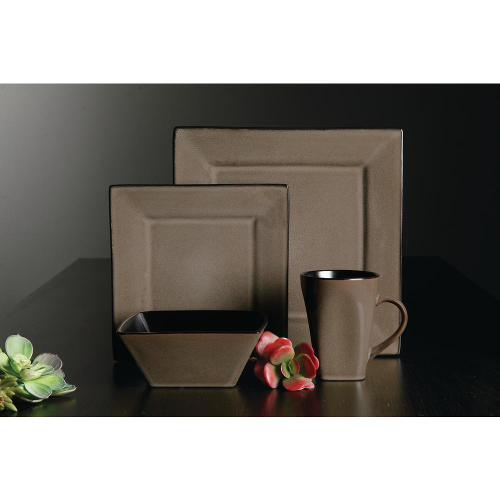 GIBSON elite Kiesling 16Piece Taupe Reactive Glaze Square Dinnerware
