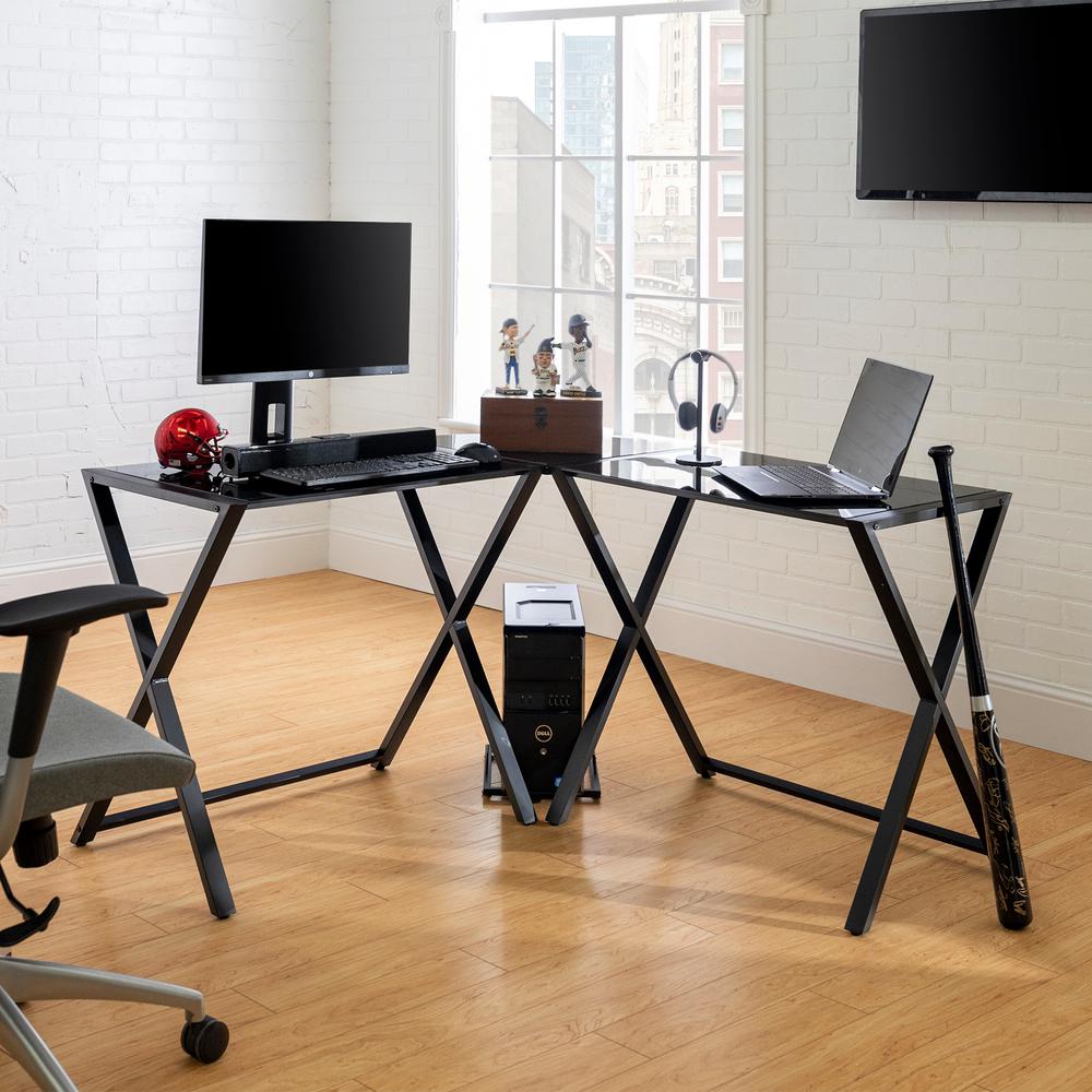 Walker Edison Furniture Company 51" Modern Corner Metal and Glass