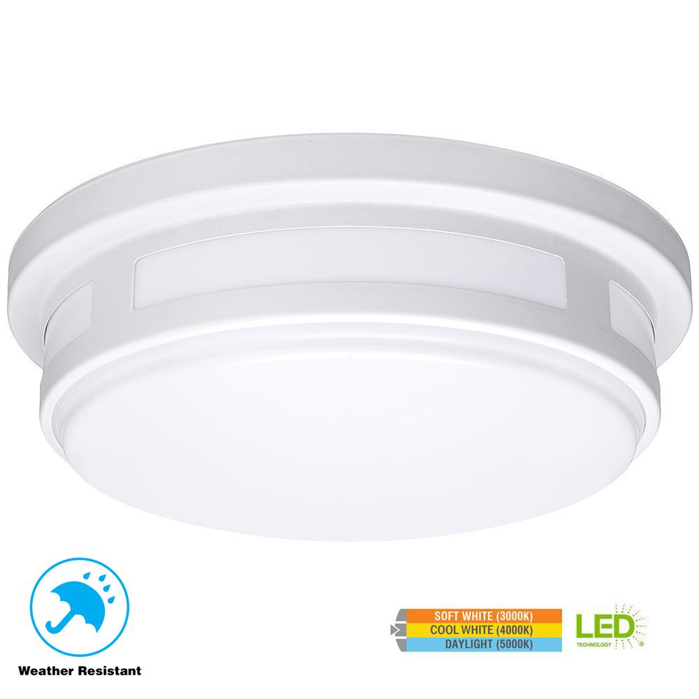 Hampton Bay 11 In Round White Integrated Led Outdoor Flushmount Round White Integrated Led Outdoor Flushmount Porch Light With Color Temperature