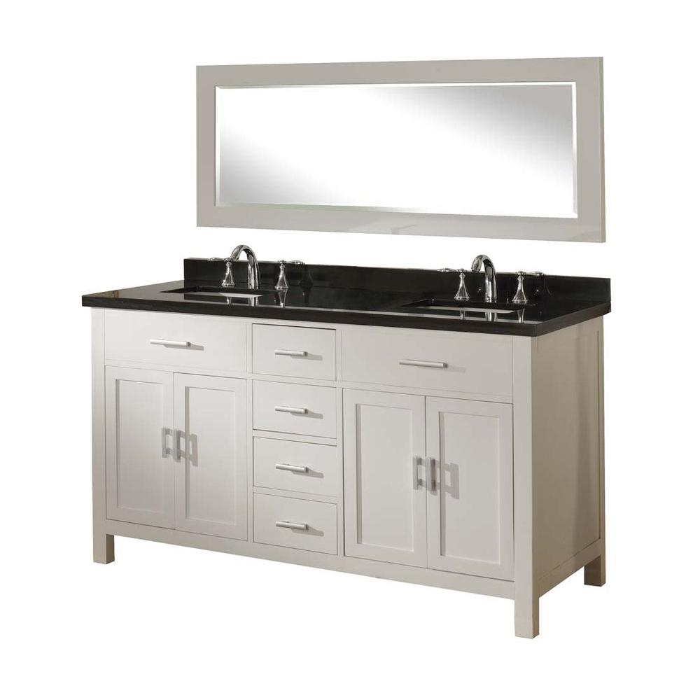 Direct Vanity Sink Hutton Spa 63 In Double Pearl White Double Vanity In Pearl White With Granite Top Black And Mirror