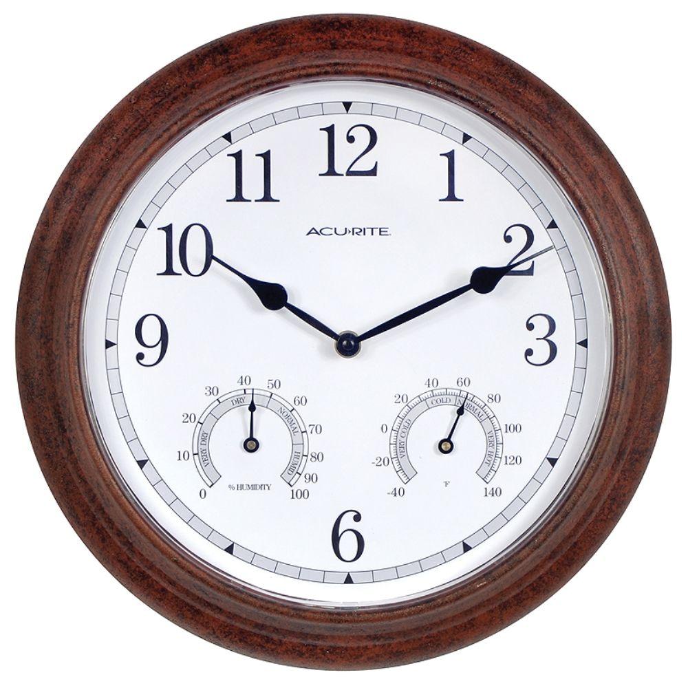AcuRite 13 in. Rustic Metal Wall Clock and Analog Thermometer and