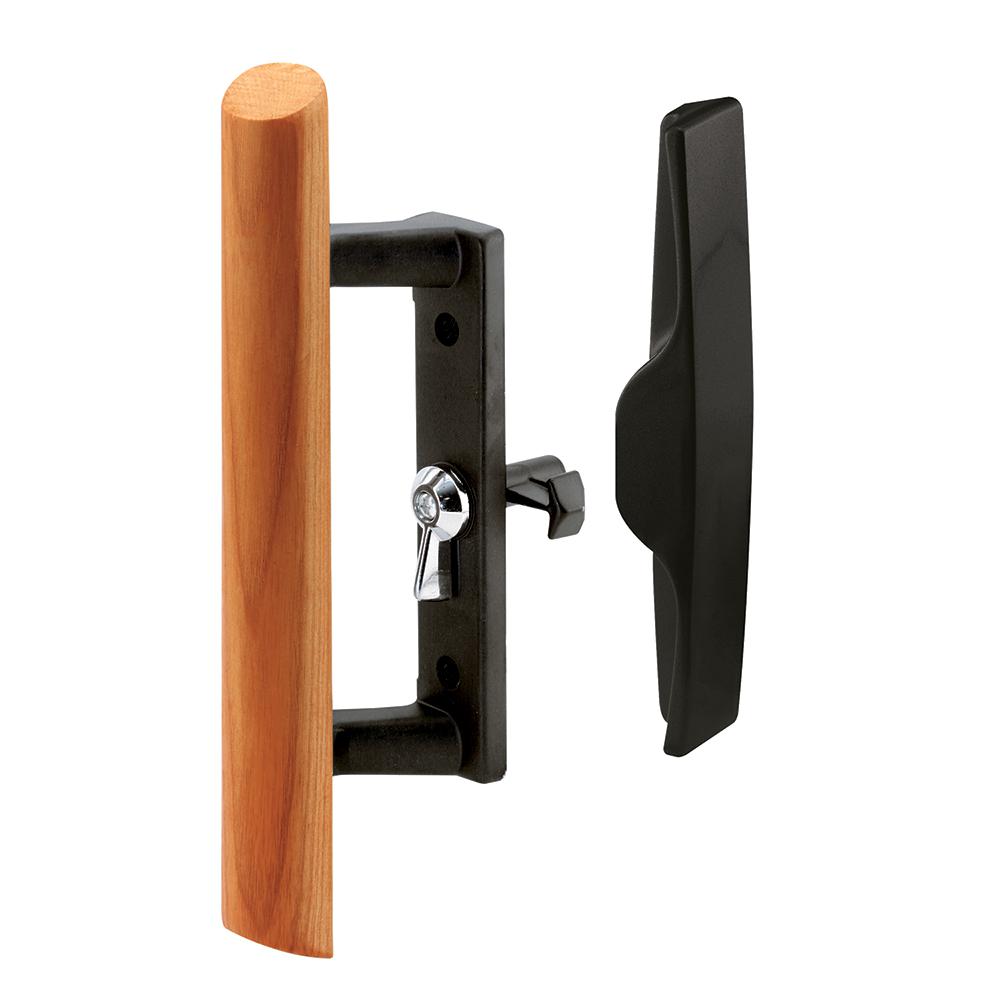 Prime Line 3 1 2 In Black Diecast Sliding Glass Door Handle With Wooden Pull Acorn