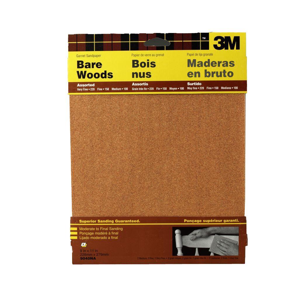 3M 9 inch x 11 inch Assorted Grit Medium, Fine and Very Fine Garnet Sandpaper (5... by 3M