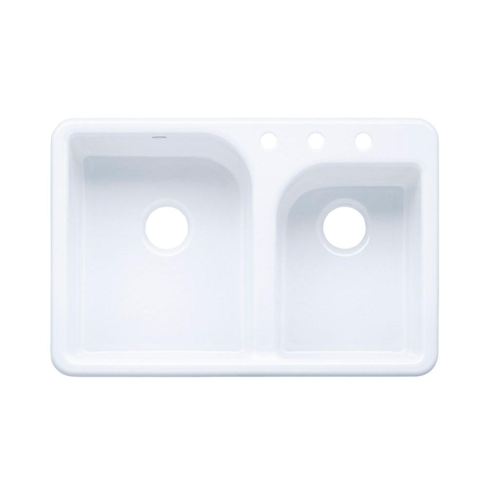 Kohler Efficiency Drop In Cast Iron 33 In 3 Hole Double Bowl