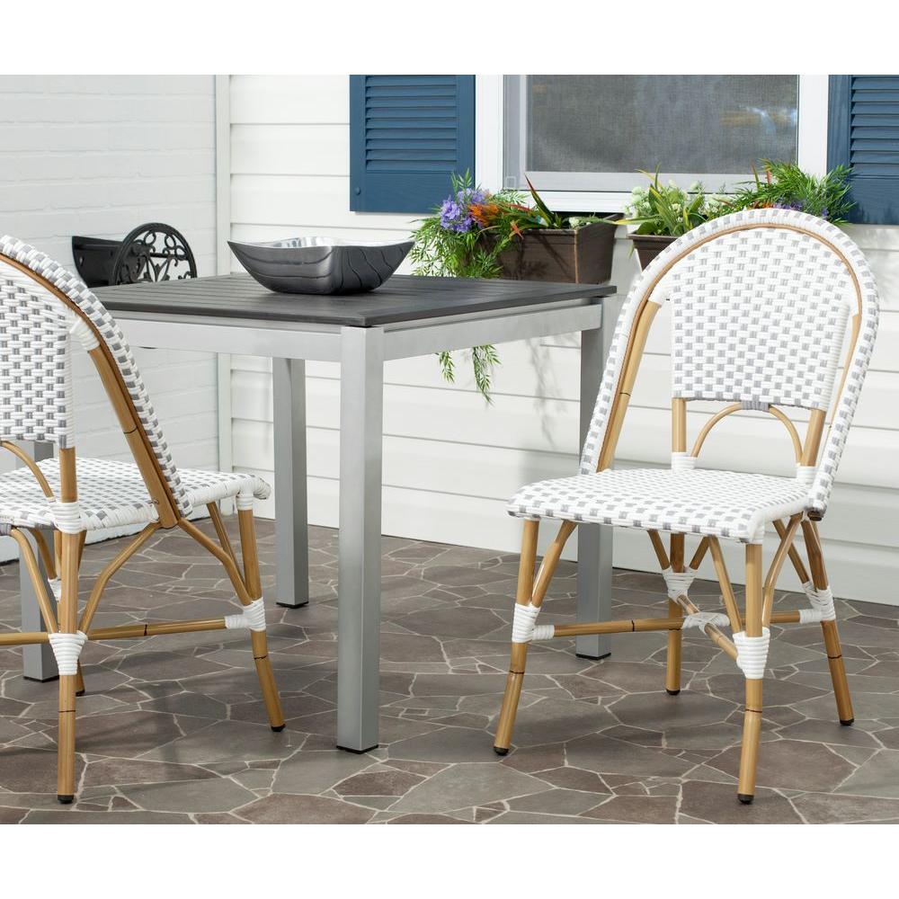 Safavieh Salcha Grey White Stackable Aluminum Wicker Outdoor Dining Chair 2 Pack Fox5210b Set2 The Home Depot