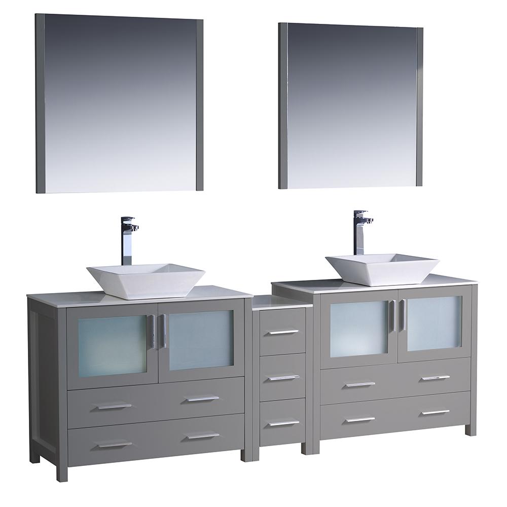Fresca Torino 84 in. Double Vanity in Gray with Glass Stone Vanity Tops