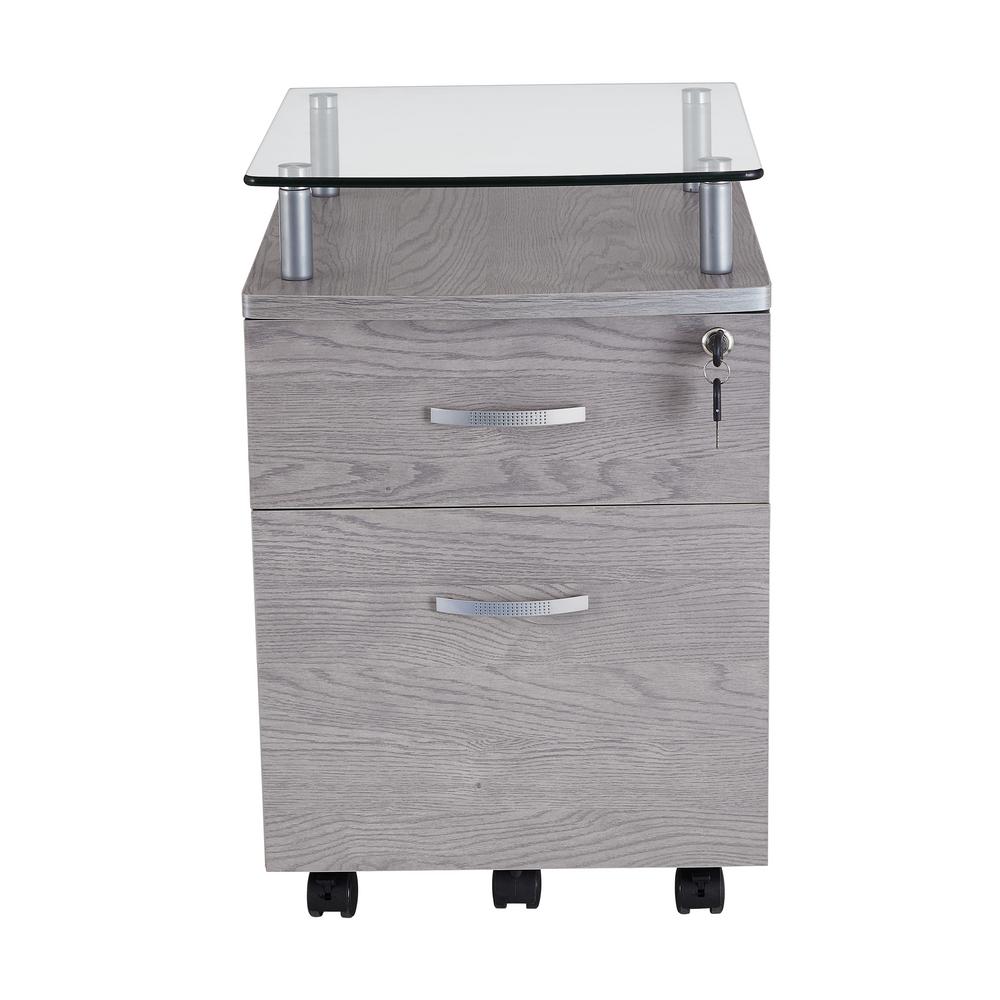 Techni Mobili Gray Rolling File Cabinet With Glass Top Rta S06 Gry