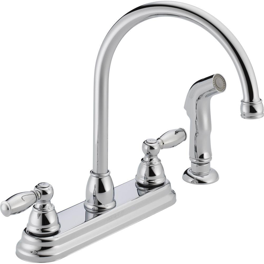 Peerless Apex 2 Handle Standard Kitchen Faucet With Side Sprayer In Chrome P299575lf The Home Depot