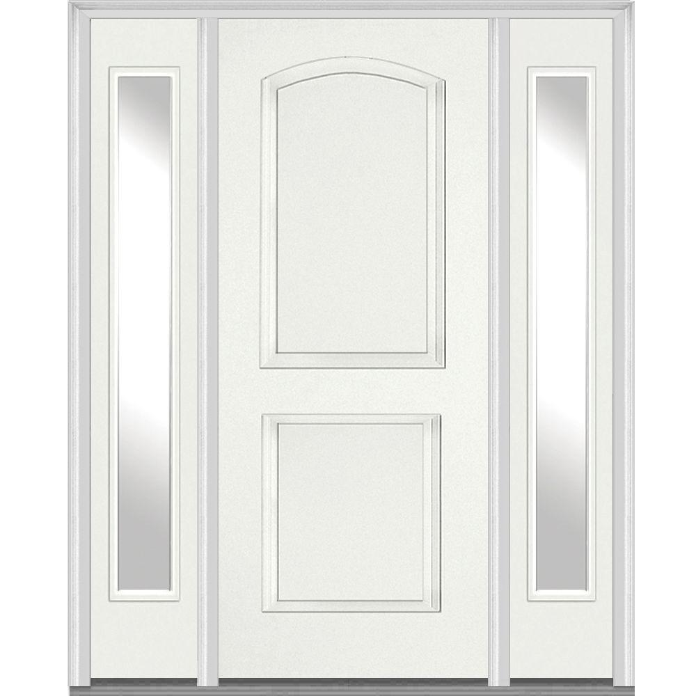 2 Panel Archtop Painted Fiberglass Smooth Exterior Door with Sidelites.