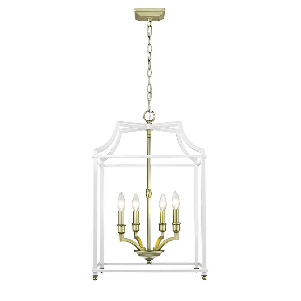 Golden Lighting Leighton 4 Light Satin Brass And White Pendant Leighton 4 Light Satin Brass And White Pendant