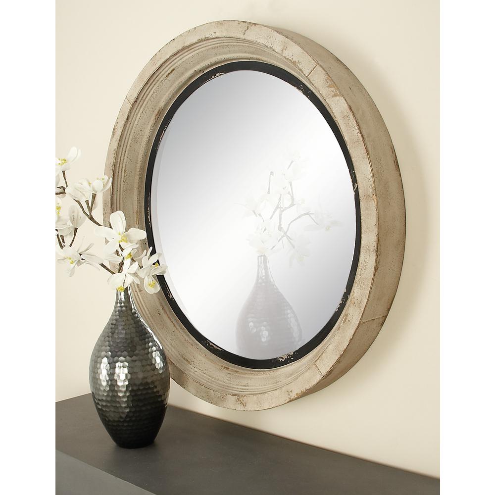 Litton Lane Round Vintage White Wall Mirror 20260 The Home Depot Litton Lane Round Vintage White Wall Mirror