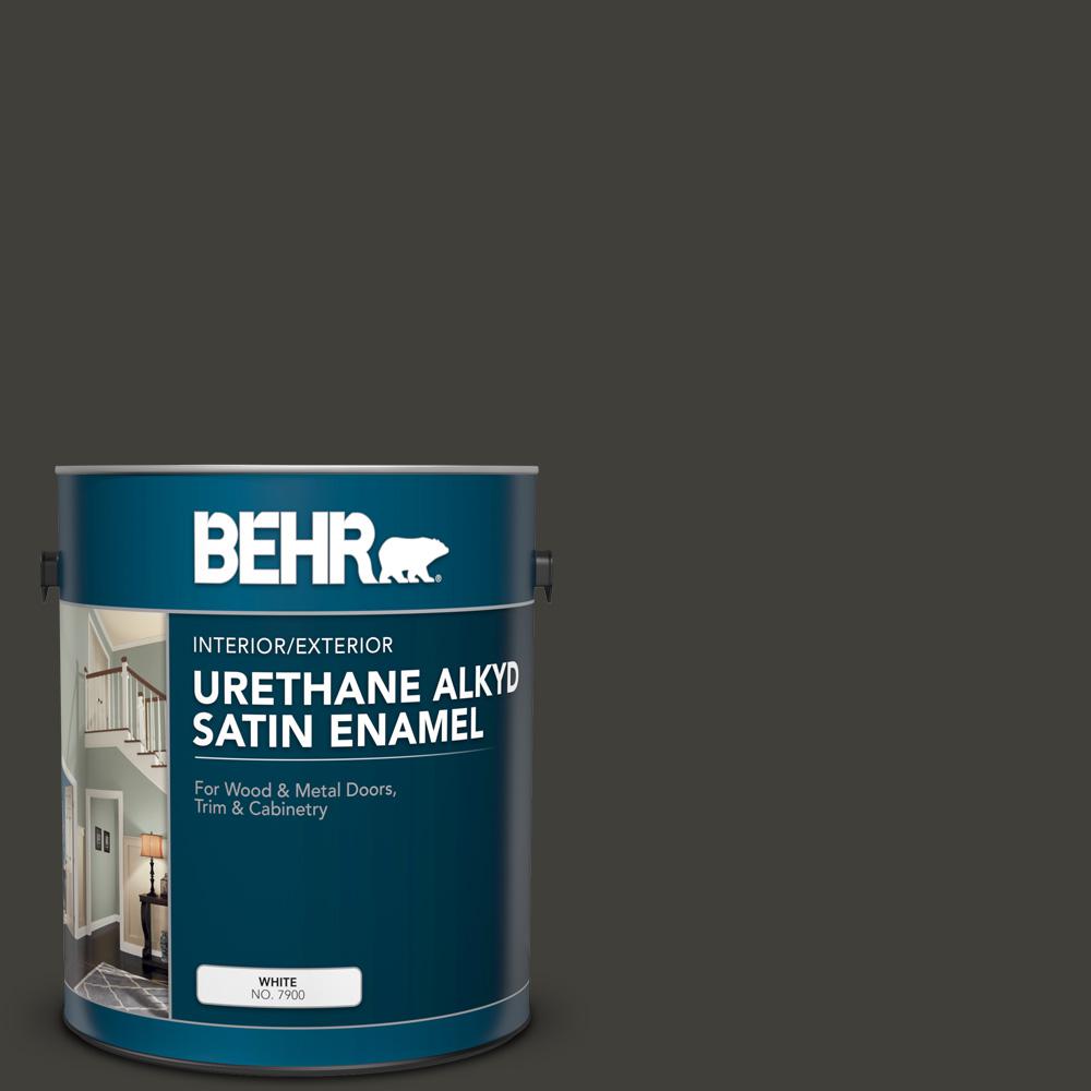 BEHR 1 gal. SH790 Black Suede Urethane Alkyd Satin Enamel Interior