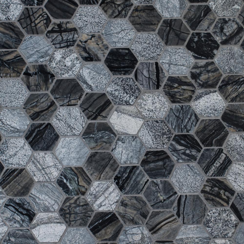 Hexagon Textured Marble MeshMounted Mosaic Tile_OEM Manufacturer_Supplier