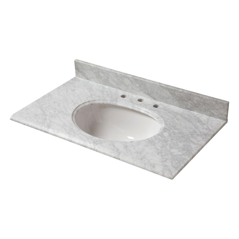 Home Decorators Collection 37 In W Marble Vanity Top In Carrara With White Bowl And 8 In Faucet Spread 37108 The Home Depot