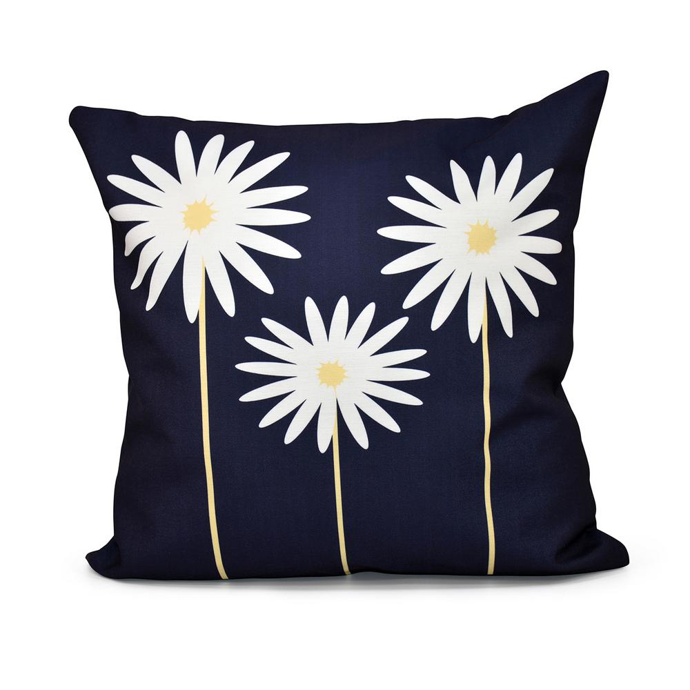 16 in. x 16 in. Daisy May Floral Print Pillow in Navy Blue-PFN229BL14 ...