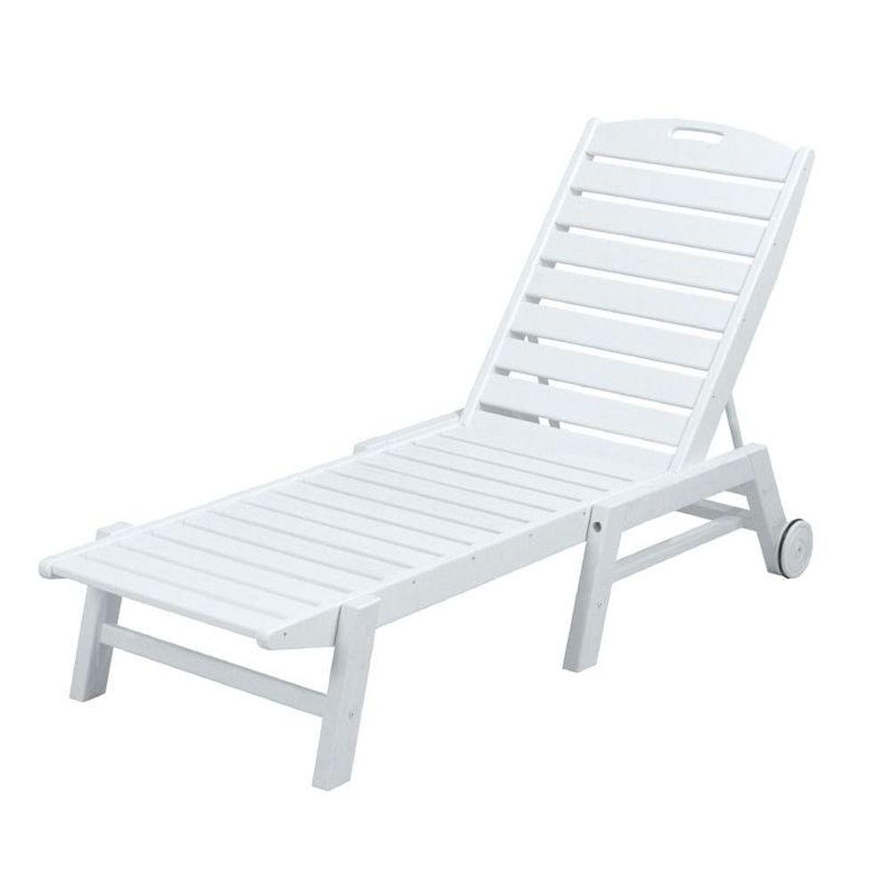 Home Styles Biscayne White Patio Chaise Lounge with Green ...