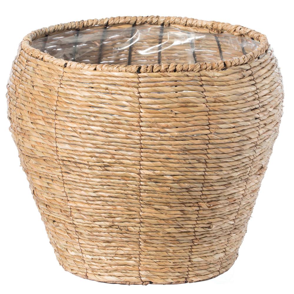 Vintiquewise Large Woven Cattail Leaf Round Flower Pot Planter Basket with LeakProof Plastic