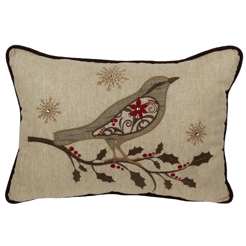 Manor Luxe 13 In X 18 In Bird On Twig Embroidery Pillow With