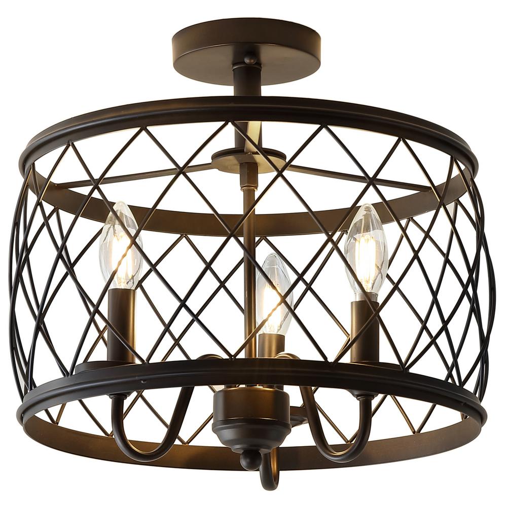 Jonathan Y Eleanor 15 In 3 Light Oil Rubbed Bronze Metal Led Semi Flush Mount Ceiling Light