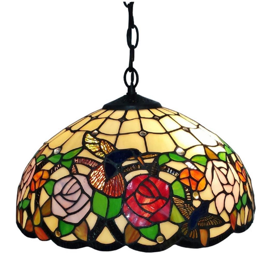 Amora Lighting Tiffany Style 16 In Wide 2 Light Hummingbirds Floral