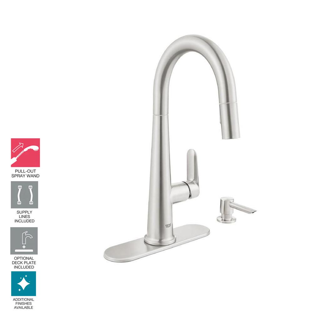 Grohe Veletto Single Handle Pull Down Dual Sprayer Kitchen Faucet