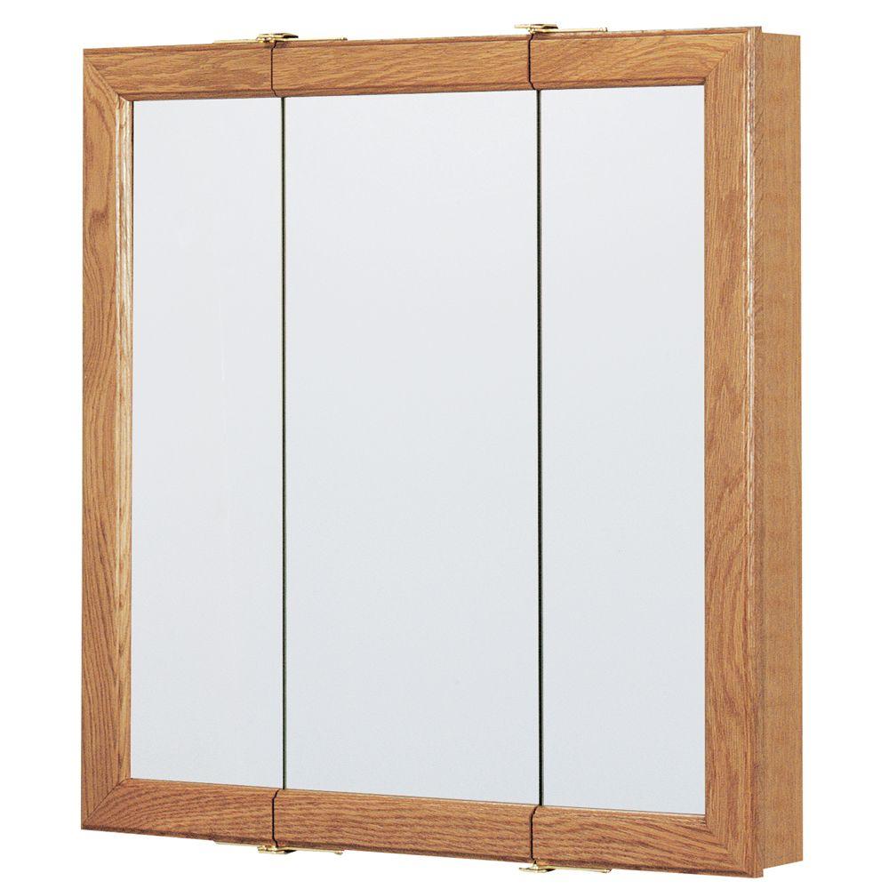 Glacier Bay 24 In W X 24 In H Framed Surface Mount Tri View Bathroom Medicine Cabinet In Oak T24 11 B The Home Depot