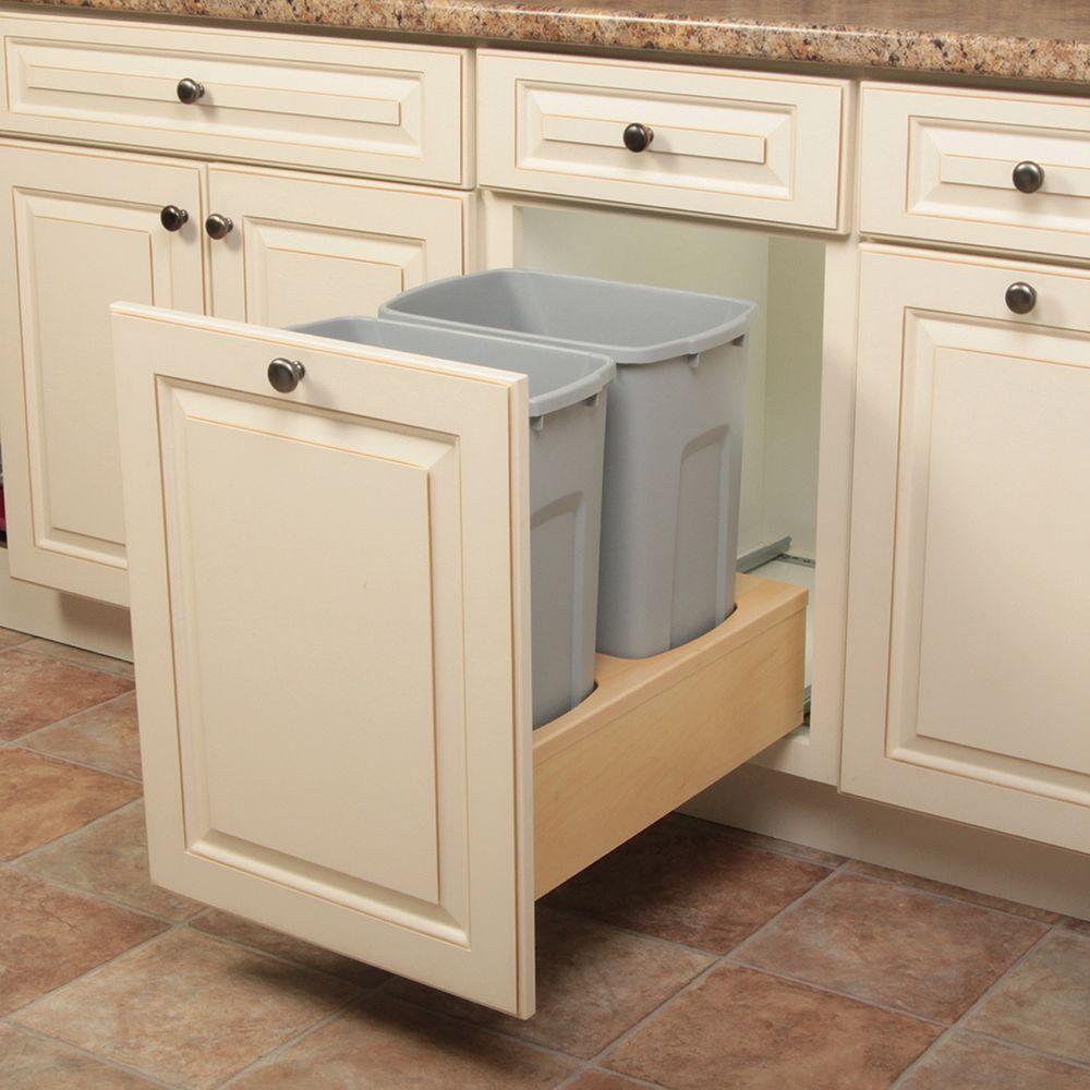 Knape Vogt 19 In H X 14 In W X 23 In D Wooden 35 Qt Undermount Double Soft Close Pull Out Trash Can In Gray Wusc15 2 35pt The Home Depot